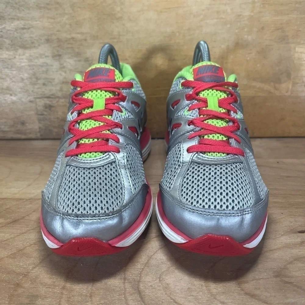 Nike Dual Fusion Lite Womens Size 6.5 Running Shoes Silver Red 599560-001
